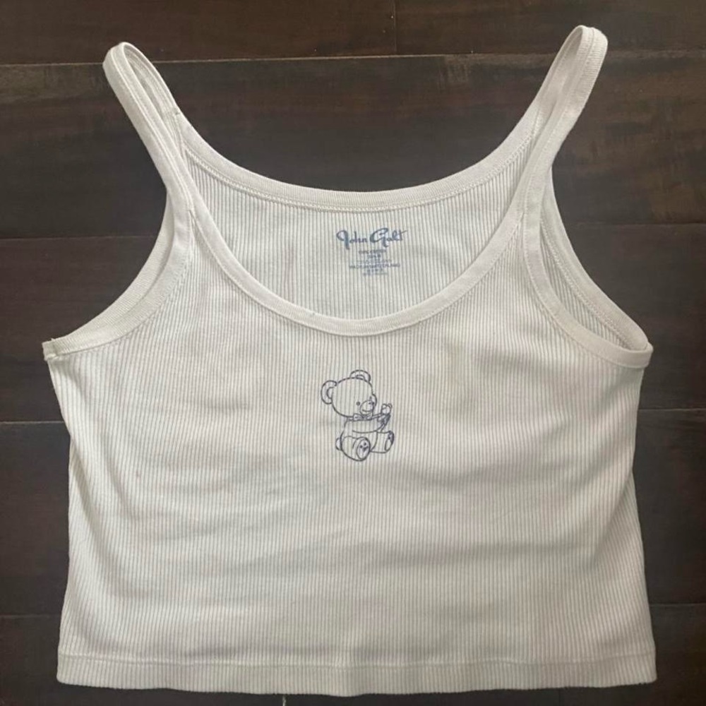 Brandy Melville White Tank Top with Bear Design